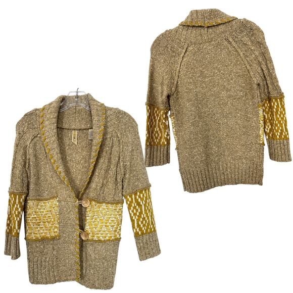 Chunky Knit Cardigan Sweater BKE S Wool Cable Shawl Layers Cozy Boho Fisherman - Picture 1 of 9